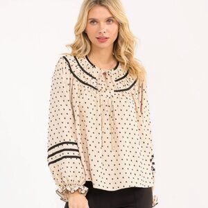 Women's Cream Dot Tie-Neck Blouse NWOT